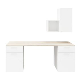 Bureau avec meubles suspendus blancs et effet chêne GoodHome Atomia L. 260 cm