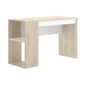 Bureau avec rangements INES - Coloris : Chêne et Blanc