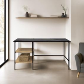 Bureau avec étagères en marbre et manguier noir  Oviala