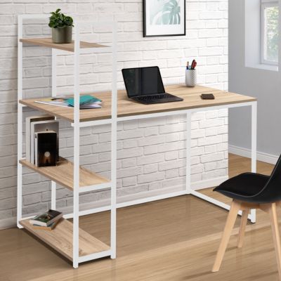 Bureau bibliothèque DETROIT design industriel bois et métal blanc