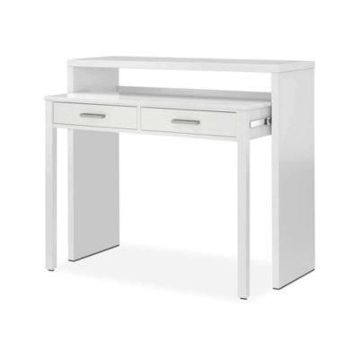 Bureau Billings, Bureau avec plateau extensible, Bureau PC avec 2 tiroirs, 99x36h88 cm, Blanc