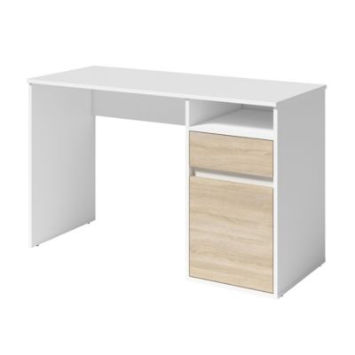 Bureau BILOU blanc avec tiroir et porte chene clair Compact et lumineux ...