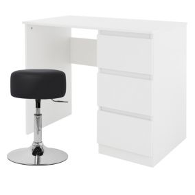 Bureau blanc avec tabouret noir table d'ordinateur 3 tiroirs table de travail