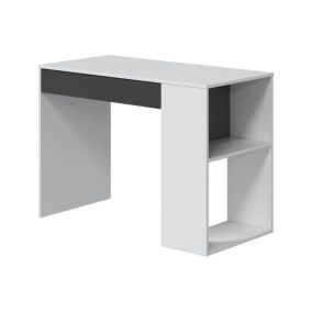 Bureau Boise, Bureau multifonction réversible avec tiroir, Table d'étude ou de bureau pour PC, 101x50h73 cm, Blanc et Anthracite