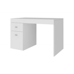 Bureau Carmine, Bureau PC linéaire, Table de bureau polyvalente, Bureau peu encombrant, 100x60h75 cm, Mélèze blanc brillant,