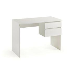 Bureau Carpino, Bureau linéaire avec 2 tiroirs, Table d'étude polyvalente et peu encombrante, 110x53h76 cm, Blanc