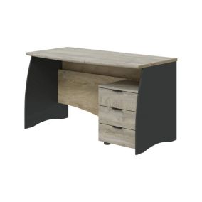 Bureau Carrollton, Bureau, Table d'étude PC avec 3 tiroirs, 136x67h74 cm, Chêne et Anthracite