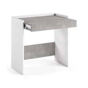 Bureau Clématide, Bureau moderne avec tiroir, Table d'étude ou de bureau, Porte-livre PC, 80x40h79 cm, Blanc et Ciment