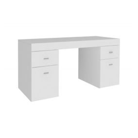 Bureau Cristiano, Bureau PC linéaire, Table de bureau polyvalente, Bureau peu encombrant, 130x60h75 cm, Blanc brillant