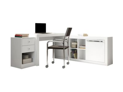 Bureau d'angle - 2 tiroirs et 2 portes - Coloris : Blanc - EVAN