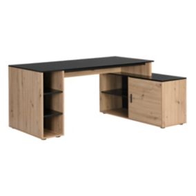 Bureau d'angle avec rangements - MDF - Naturel et noir - ROMIARA