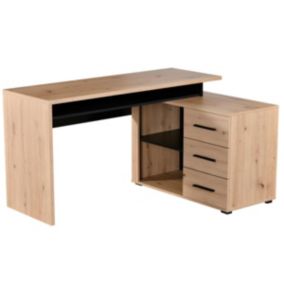 Bureau d'angle DEVEN avec rangements - 3 tiroirs - Coloris : Chêne et noir