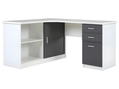 Bureau d'angle NORWY - 2 portes & 2 tiroirs - Blanc & Gris