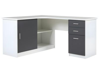 Bureau d'angle NORWY - 2 portes & 2 tiroirs - Blanc & Gris