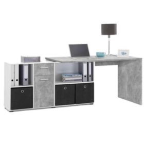 Bureau d'Angle Réversible "Oxela" 135cm Gris & Blanc