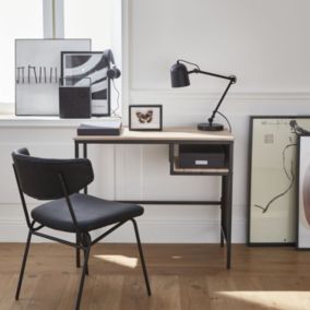 Bureau décor bois et métal - Loft - 90cm. 1 casier de rangement