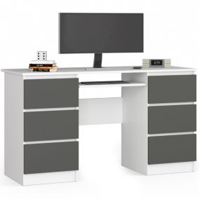 Bureau d'ordinateur AKORD A11 Blanc 135 cm 6 tiroirs façade Gris Graphite 135x50x77 cm