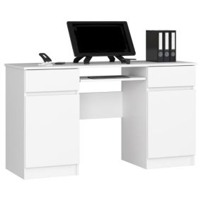 Bureau d'ordinateur AKORD A5 Blanc 135 cm 2 portes 2 tiroirs façade Blanche 5 étagères 135x50x77 cm