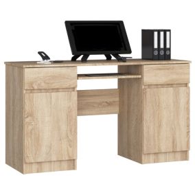 Bureau d'ordinateur AKORD A5 Chêne Sonoma 135 cm 2 portes 2 tiroirs façade Chêne Sonoma 5 étagères 135x50x77 cm