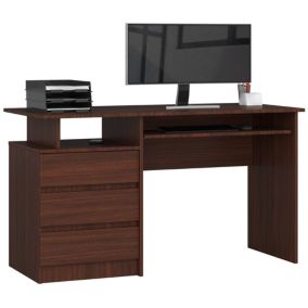 Bureau d'ordinateur AKORD CLP Wengé 135 cm 3 tiroirs façade Wengé 2 étagères 135x60x77 cm