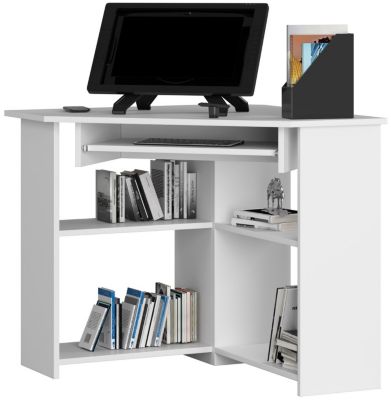 Bureau d'ordinateur AKORD d'angle TED Blanc 80 cm façade Blanche 5 étagères 80x80x74 cm