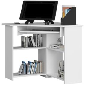 Bureau d'ordinateur AKORD d'angle TED Blanc 80 cm façade Blanche 5 étagères 80x80x74 cm