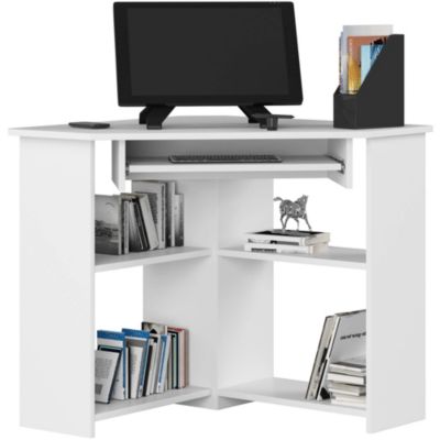 Bureau d'ordinateur AKORD d'angle TED Blanc 80 cm façade Blanche 5 étagères 80x80x74 cm