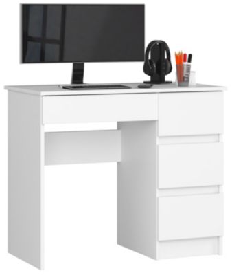 Bureau d'ordinateur AKORD droit A7 Blanc 90 cm 4 tiroirs façade Blanche 90x50x77 cm