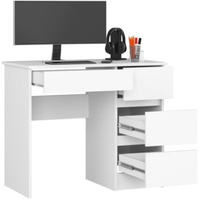 Bureau d'ordinateur AKORD droit A7 Blanc 90 cm 4 tiroirs façade Blanche 90x50x77 cm