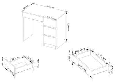 Bureau d'ordinateur AKORD droit A7 Blanc 90 cm 4 tiroirs façade Blanche 90x50x77 cm