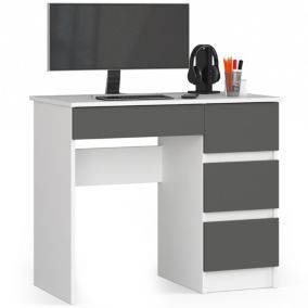 Bureau d'ordinateur AKORD droit A7 Blanc 90 cm 4 tiroirs façade Gris Graphite 90x50x77 cm