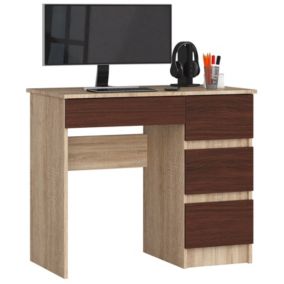 Bureau d'ordinateur AKORD droit A7 Chêne Sonoma 90 cm 4 tiroirs façade Wengé 90x50x77 cm