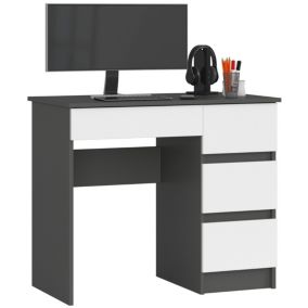 Bureau d'ordinateur AKORD droit A7 Gris Graphite 90 cm 4 tiroirs façade Blanche 90x50x77 cm