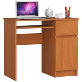 Bureau d'ordinateur AKORD droit PIKSEL Aulne 90 cm 1 porte 1 tiroir façade Aulne 3 étagères 90x50x77 cm