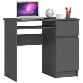 Bureau d'ordinateur AKORD droit PIKSEL Gris Graphite 90 cm 1 porte 1 tiroir façade Gris Graphite 3 étagères 90x50x77 cm