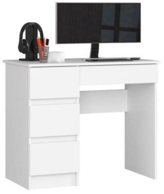 Bureau d'ordinateur AKORD gauche A7 Blanc 90 cm 4 tiroirs façade Blanche 90x50x77 cm