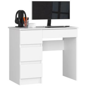 Bureau d'ordinateur AKORD gauche A7 Blanc 90 cm 4 tiroirs façade Blanche 90x50x77 cm