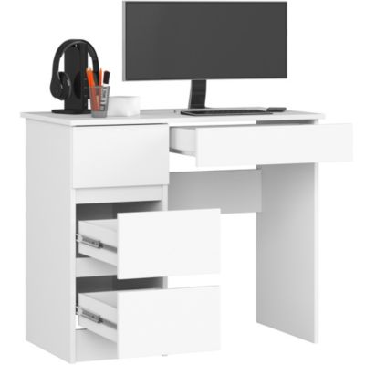 Bureau d'ordinateur AKORD gauche A7 Blanc 90 cm 4 tiroirs façade Blanche 90x50x77 cm