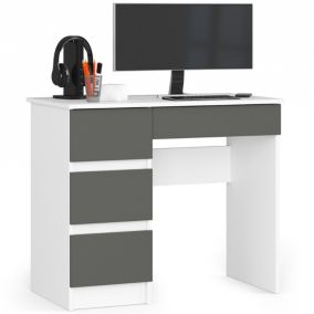 Bureau d'ordinateur AKORD gauche A7 Blanc 90 cm 4 tiroirs façade Gris Graphite 90x50x77 cm