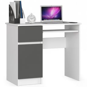 Bureau d'ordinateur AKORD gauche PIKSEL Blanc 90 cm 1 porte 1 tiroir façade Gris Graphite 3 étagères 90x50x77 cm