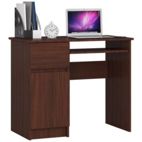 Bureau d'ordinateur AKORD gauche PIKSEL Wengé 90 cm 1 porte 1 tiroir façade Wengé 3 étagères 90x50x77 cm