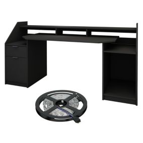 Bureau d'ordinateur avec LED table informatique de jeu rangements 180x90x65 cm