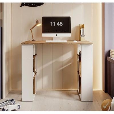 Bureau d'ordinateur scandinave - Mélaminé 18mm - Blanc & pin - 90 x 60 x 74 cm