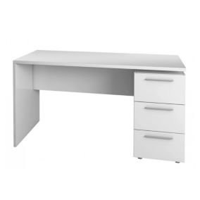 Bureau Dallas, Bureau moderne, Table d'étude avec commode avec 2 tiroirs et 1 porte, 138x60h74 cm, Blanc