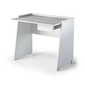 Bureau Darin, Bureau moderne avec tiroir, Table d'étude ou de bureau, Porte-livre PC, 90x60h80 cm, Blanc et Ciment