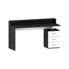 Bureau Dcaligar, Bureau avec plateau et lampes LED, Bureau polyvalent, Bureau multi-positions, 160x60h90 cm, Blanc et Ardoise