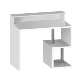 Bureau Dchichizol, Bureau linéaire avec étagères de rangement, Bureau polyvalent avec plateau, 100x50h93 cm, Blanc