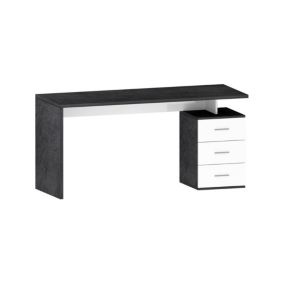 Bureau Dchiellin, Bureau Linéaire, Bureau polyvalent, Bureau gain de place multi-positions, 160x60h75 cm, Blanc et Ardoise