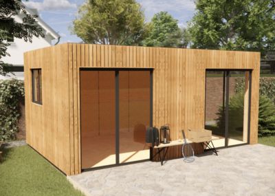 Bureau de jardin télétravail en bois 5,5 x 3,5 x 2,7 m avec plancher isolé