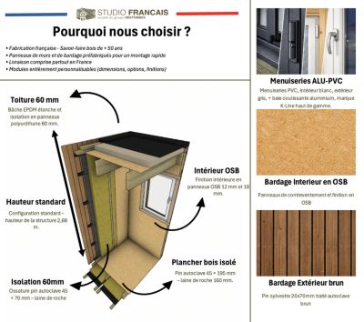 Bureau de jardin télétravail en bois 5,5 x 3,5 x 2,7 m avec plancher isolé